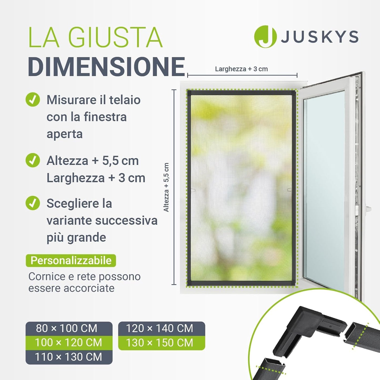 OFFERTA 3X1: Zanzariera con Telaio in Alluminio Flessibile da 80x100cm a 130x150cm