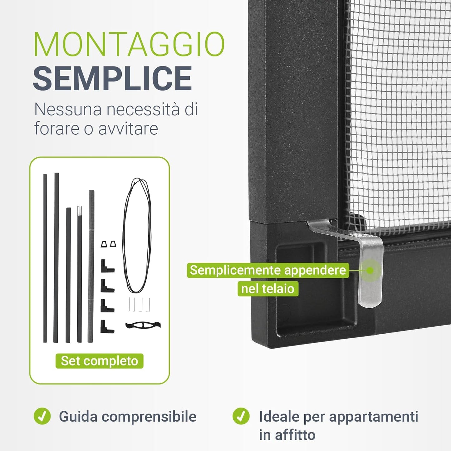 OFFERTA 3X1: Zanzariera con Telaio in Alluminio Flessibile da 80x100cm a 130x150cm